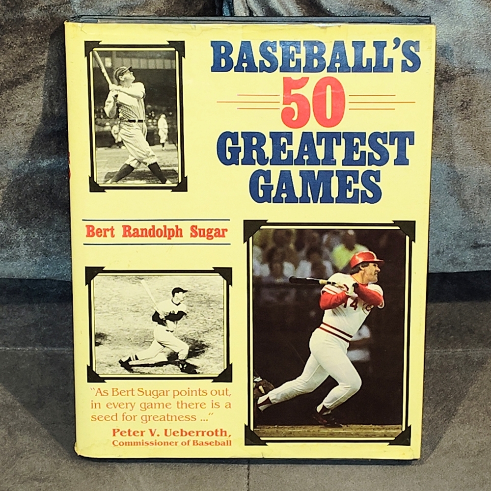 VINTAGE 1986 BASEBALLS 50 GREASTEST GAMES HARDCOVER BOOK 8 COLOR PLAYER PRINTS